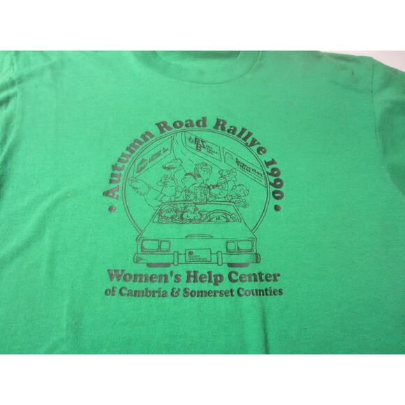 Vintage 1990 Autumn Road Rallye Women’s Help Center Green Tee Screen Stars L - Picture 5 of 8